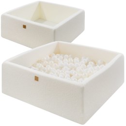MeowBaby® Boucle Biały Kwadratowy Basen dla Dziecka 110x110x40cm/ 400 Piłek 7cm/ Biały/ Perłowy