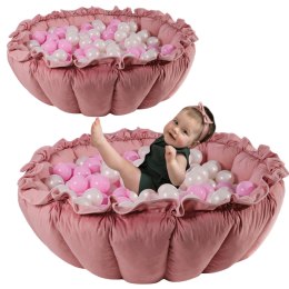 MeowBaby® Flower mata do zabawy i basen z piłkami (100szt. pastelowo różowe/ perłowe), Zestaw 2w1, różowy