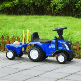 Jeździk traktor z przyczepką dla dzieci interaktywna kierownica dźwięki niebieski