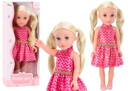 Lalka Różowa Sukienka Kucyki Blond Włosy Duża Laleczka 46cm