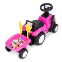 Jeździk traktor z przyczepką interaktywna kierownica dźwięki dla dzieci różowy