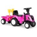 Jeździk traktor z przyczepką interaktywna kierownica dźwięki dla dzieci różowy