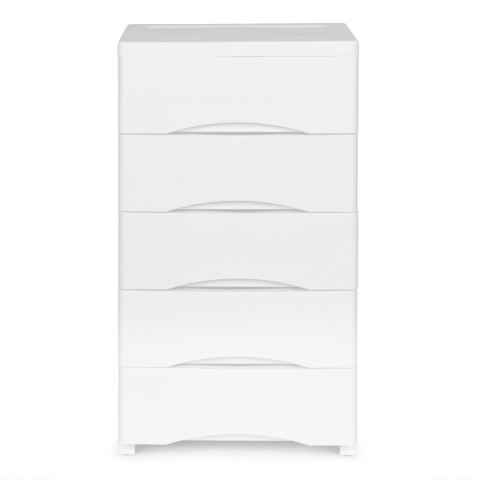 Regał z 5 wysuwanymi szufladami nogi z kółkami - biały ModernHome