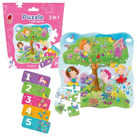 puzzle 2w1 wróżki w saszetce układanka mini gra nauka liczenia roter kafer