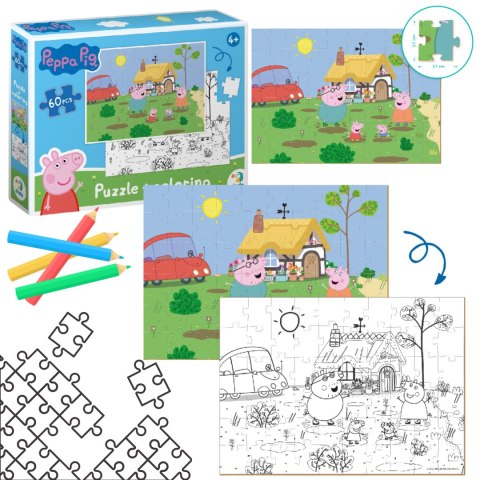 puzzle 2w1 świnka peppa 60 elementów do ułożenia + kolorowanka w jednym