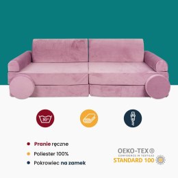 sofa dziecięca premium różowa rozkładana przyjemna w dot pufy pufa