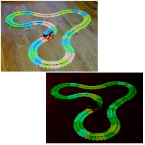 Tor samochodowy wyścigowy świecący do złożenia z samochodem 150 elemen