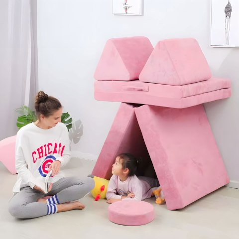 Sofa modułowa duża składana dla dzieci DIY 8 miękkich poduch - różowa 