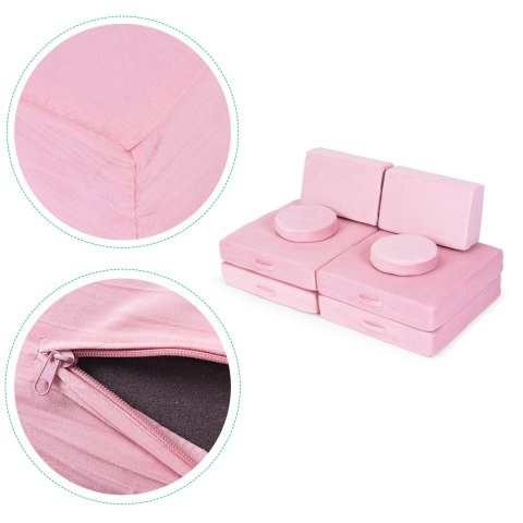 Sofa modułowa duża składana dla dzieci DIY 8 miękkich poduch - różowa 