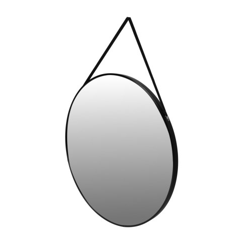 Lustro ścienne 60 cm wiszące na pasku nowoczesne czarna rama