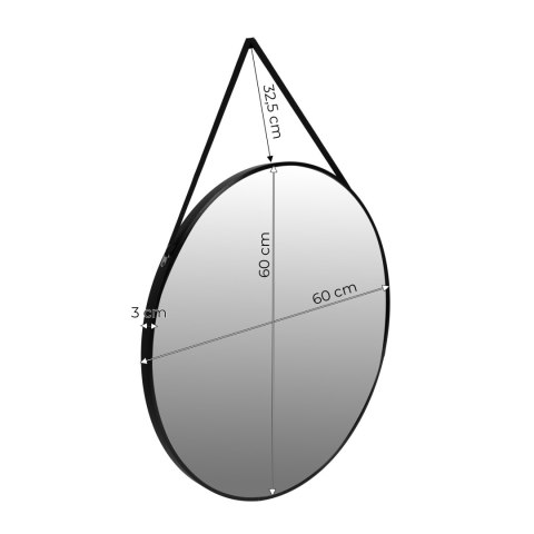 Lustro ścienne 60 cm wiszące na pasku nowoczesne czarna rama