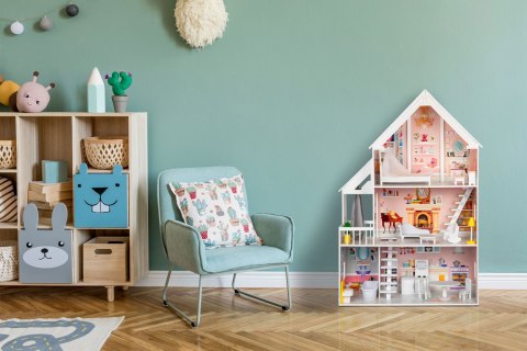 Drewniany domek dla lalek xxl Rezydencja pudrowa ECOTOYS Drewniany domek dla lalek xxl Rezydencja pudrowa ECOTOYS