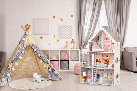 Drewniany domek dla lalek xxl Rezydencja pudrowa ECOTOYS Drewniany domek dla lalek xxl Rezydencja pudrowa ECOTOYS