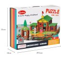 Duży Zestaw Klocki Puzzle Drewniane Budowy Szkoły Ogrodzenie Figurki