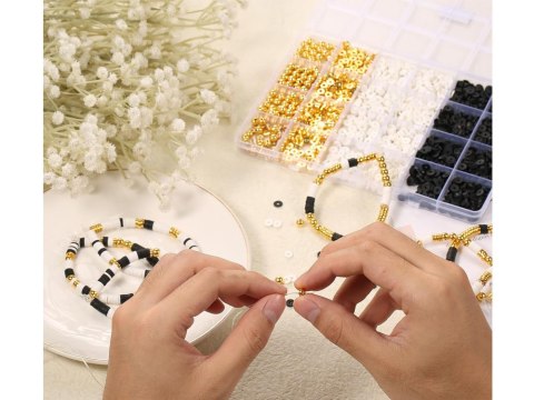 Zestaw Koraliki złote czarne białe Bransoletka Przyjaźni Zrób sam