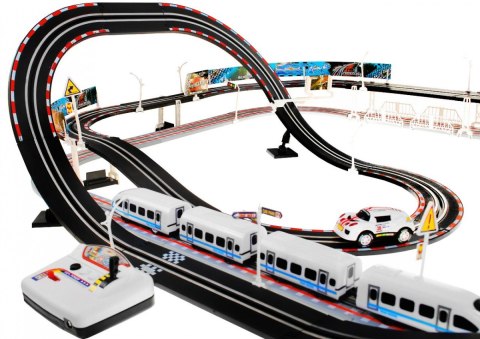 Tor wyścigowy Kolejka elektryczna 2w1 dla dzieci 6+ Zdalnie sterowane + Lokomotywy + Wagony + Autko Tor wyścigowy Kolejka elektryczna 2w1 dla dzieci 6+ Zdalnie sterowane + Lokomotywy + Wagony + Autko