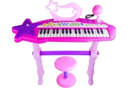 Keyboard Na Nóżkach Stołek MP3 Mikrofon Różowy