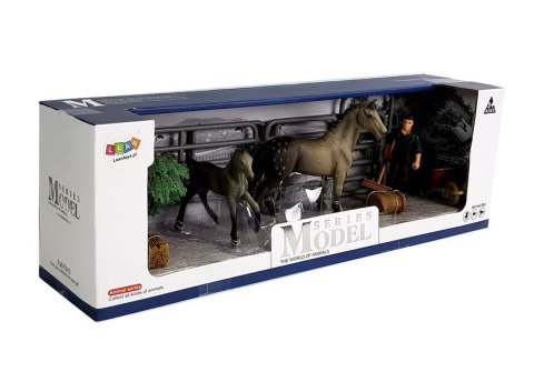 Zestaw Figurek Zwierzęta na Farmie Konie Źrebie Rolnik z Akcesoriami