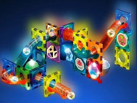 Klocki Magnetyczne 3D dla dzieci Zbuduj Świecący Tor Kulkowy 49 ele