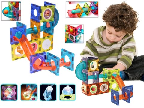 Klocki Magnetyczne 3D dla dzieci Zbuduj Świecący Tor Kulkowy 49 ele