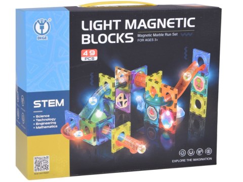 Klocki Magnetyczne 3D dla dzieci Zbuduj Świecący Tor Kulkowy 49 ele