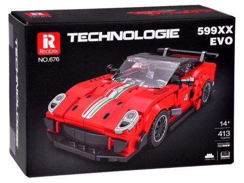 Klocki techniczne 413-elementów + naklejki Czerwone Sportowe Auto