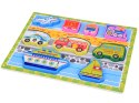 Drewniana układanka puzzle transport pojazdy 9ele dopasuj kształty