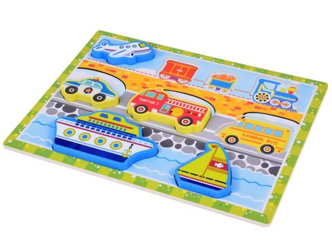 Drewniana układanka puzzle transport pojazdy 9ele dopasuj kształty