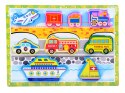 Drewniana układanka puzzle transport pojazdy 9ele dopasuj kształty