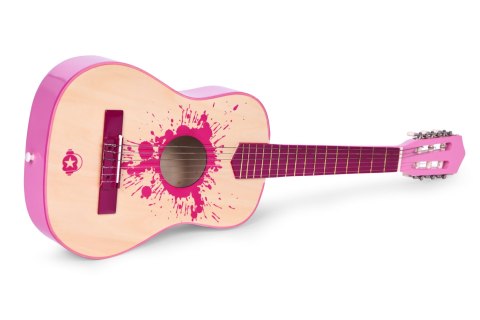 Gitara dla dzieci różowa duża- 34 drewniana 6 strun metalowe i nylono