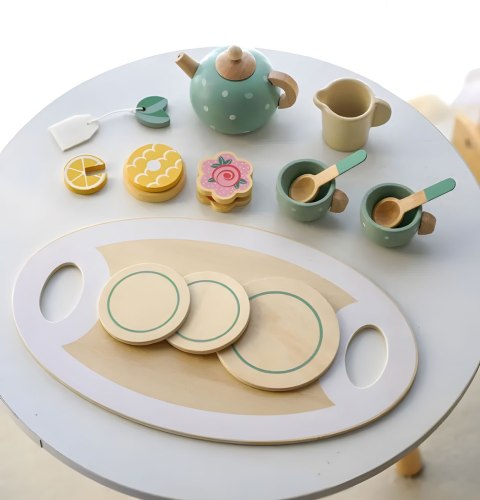 Serwis do herbaty kawy z ciastkami filiżanki dzbanek tacka patera