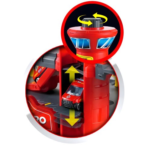 Garaż samochodowy straż pożarna 3 poziomy z windą autka + helikopter 74 elementy Garaż samochodowy straż pożarna 3 poziomy z windą autka + helikopter 74 elementy