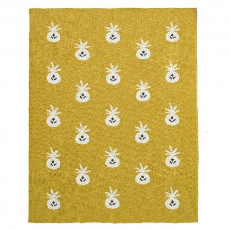 Fresk tkany kocyk z bawełny organicznej 80 x 100 cm ananas mustard