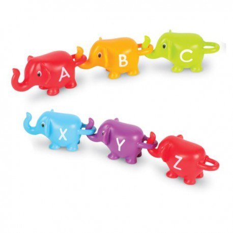 Figurki do nauki liter i poznawania kolorów, słonie abc, zestaw 26