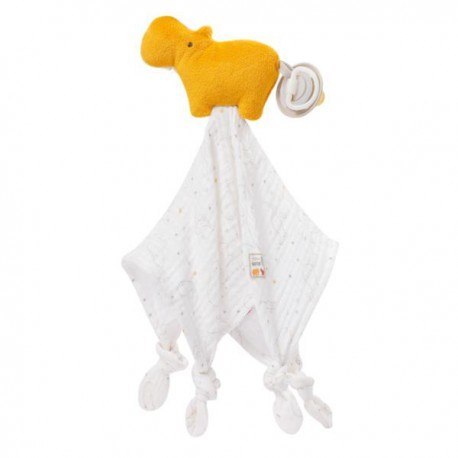 Pierwsza przytulanka, kocyk z uchwytem do smoczka, hipopotam, z