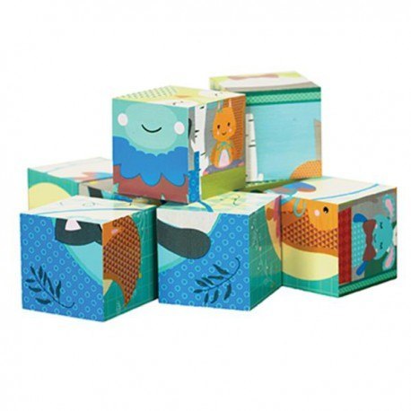 Drewniane klocki w pudełku, leśni przyjaciele,