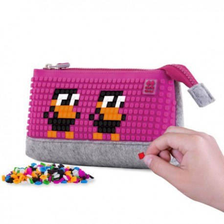 Piórnik na suwak, kosmetyczka, saszetka, pixie crew, szary, neonowy