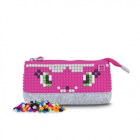 Piórnik na suwak, kosmetyczka, saszetka, pixie crew, szary, neonowy