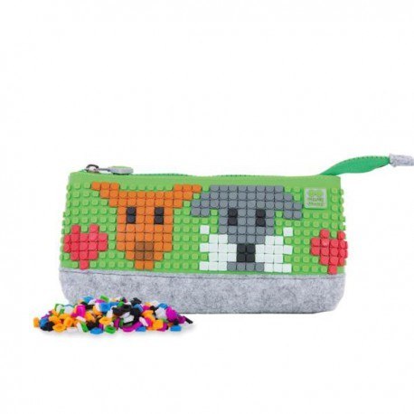 Piórnik na suwak, kosmetyczka, saszetka, pixie crew, szary, zielony