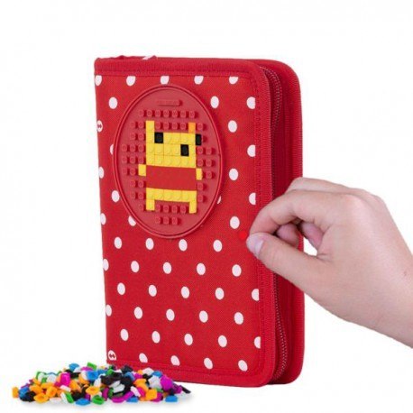 Piórnik szkolny na suwak, pixie crew, kropki, czerwony panel