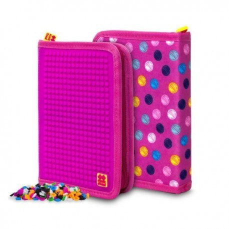 Piórnik szkolny na suwak, pixie crew, kropki, purpurowy panel