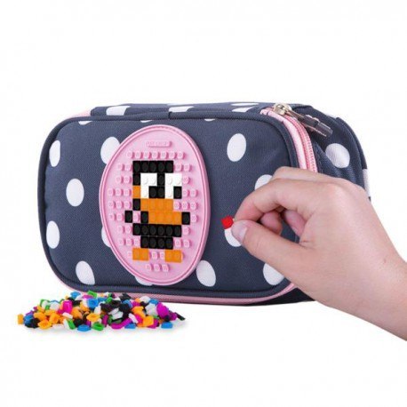 Piórnik szkolny na suwak, pixie crew, kropki, różowy panel