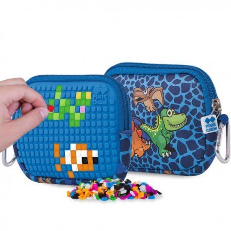 Saszetka na suwak, kosmetyczka, pixie crew, dinozaury, niebieski panel