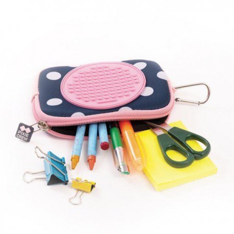 Saszetka na suwak, kosmetyczka, pixie crew, kropki, różowy panel