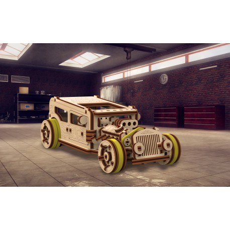 Drewniane puzzle mechaniczne 3d wooden.city - samochód hot rod