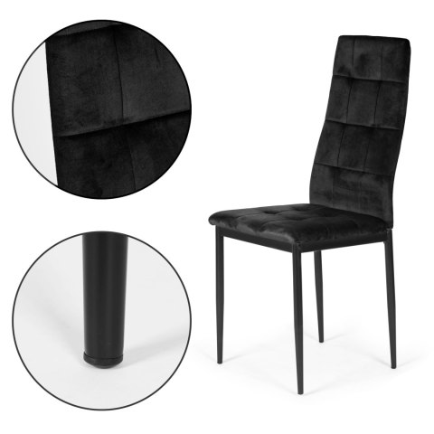Komplet 4 krzeseł czarne krzesło welurowe do jadalni i salonu 