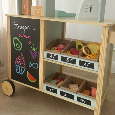WOOPIE GREEN Sklepik Duży Wielofunkcyjny Drewniany Stragan Food Truck 73 el