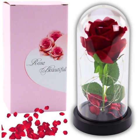 Wieczna Róża w Kopule z Oświetleniem LED Czerwona 21x11cm