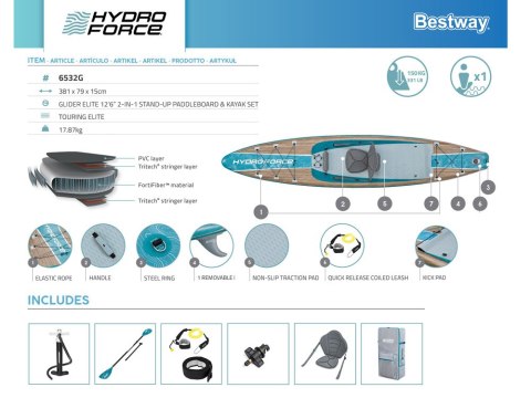 SUP Hydro Force Glider Elite 6532G 381x79x15cm 2w1 nadmuchiwany zestaw SUP Hydro Force Glider Elite 6532G 381x79x15cm 2w1 nadmuchiwany zestaw