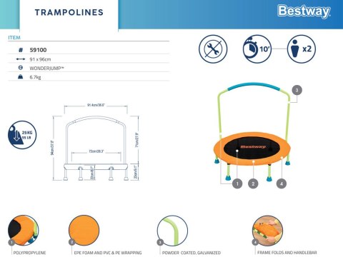 Bestway Trampolina z uchwytem wewnątrz/zewnątrz 91x 96cm 59100